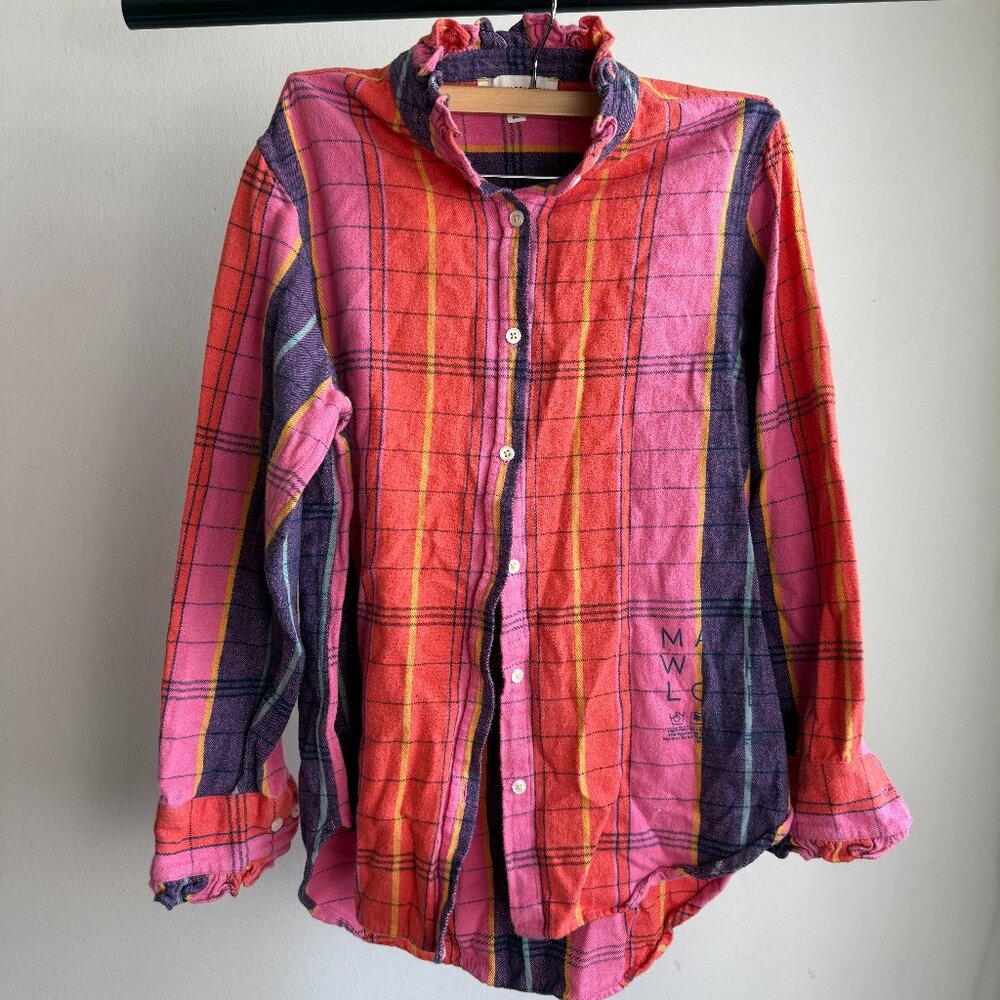 Kerri Rosenthal Mia Ruffle Shirt Cabin Plaid Top Buttondown Graphic Size S